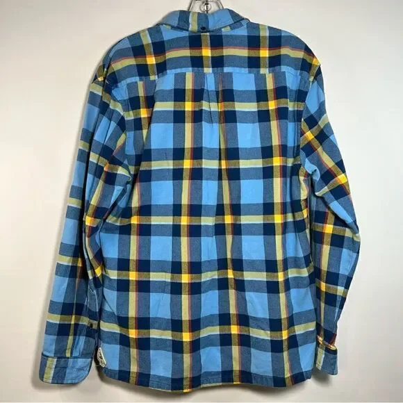 Chubbies Mens The Nutter Blue Yellow Plaid Quarter Button Up Long Sleeve Shirt M - Picture 5 of 6